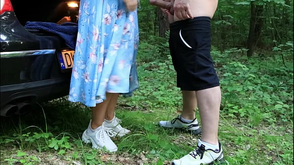 Fucks in the forest with a random passerby after he caught her masturbating