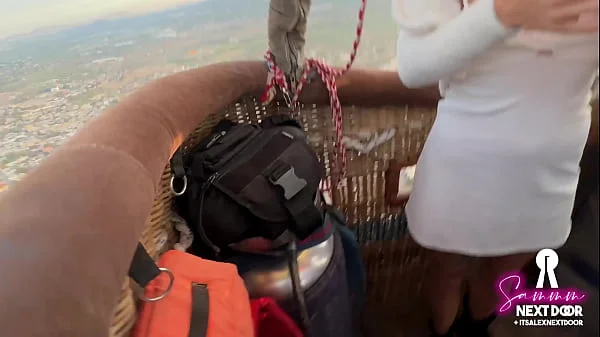 Passionate sunrise sex (she swallows) over pyramids in an air balloon