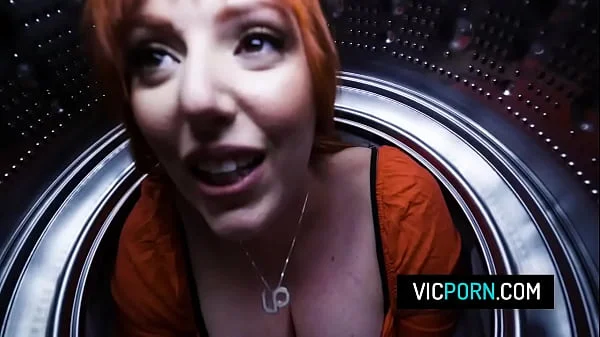 Hot redhead milf stepmom Lauren Phillips have threesome sex with her stepdaughter Vanna Bardot and stepson after a little incident in the laundry room