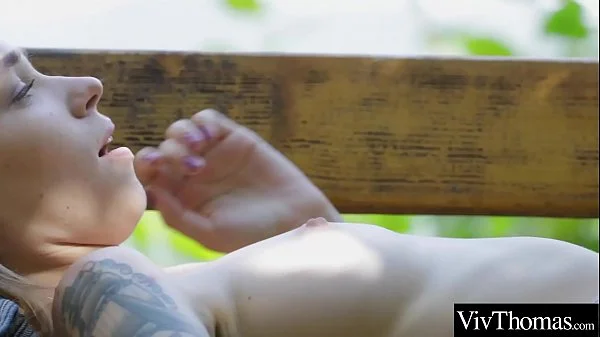 Tattooed lesbian enjoys sexy brunettes body before getting fingered