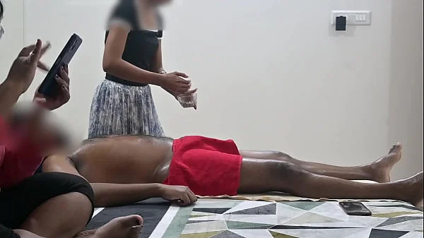 Maid nude massaging owner infront of wife