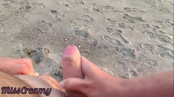 French Milf Blowjob Amateur on Nude Beach public to stranger with Cumshot 02 - MissCreamy