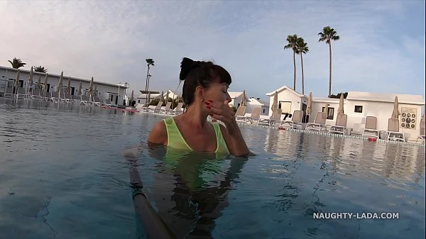 My transparent when wet one piece swimwear in public pool