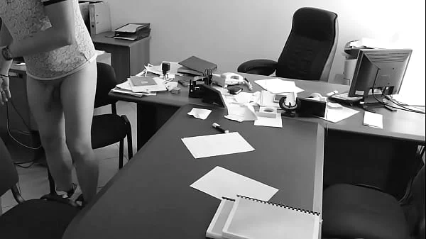 The boss fucks his tiny secretary on the office table and films it on hidden camera