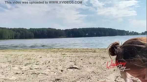 Public Blowjob On The Beach, We Are Spotted! Vallery Ray suck dick and gets cum on her face