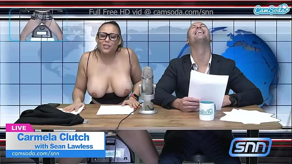 Big Boobs MILF sucks and fucks during live news feed