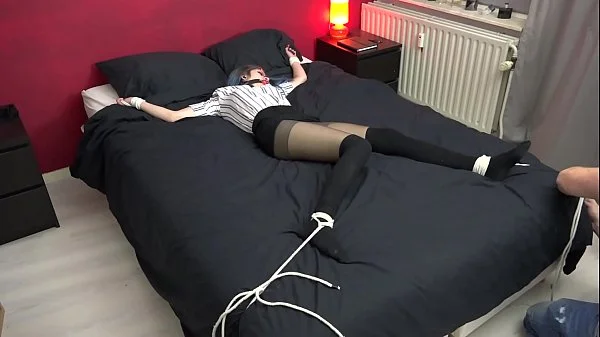 Teen Luna Grey Spread Eagle tied and Ballgagged