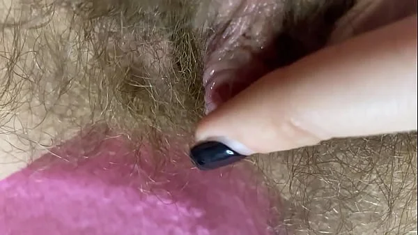 Extreme Closeup Big clit Rubbing orgasm wet hairy pussy