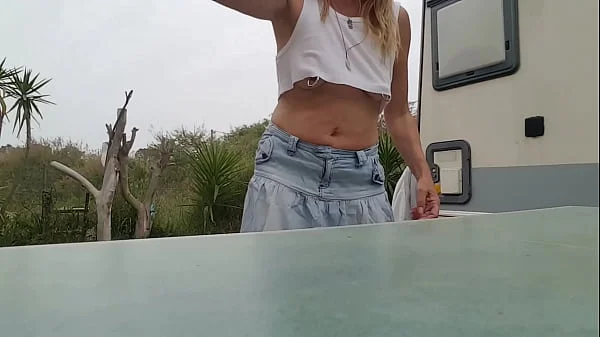 nippleringlover horny milf flashing pierced pussy small boobs with extreme big nipple piercings outdoors